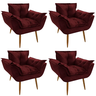 Kit 4 Poltrona Opala Decorativa para Sala de Estar Recepção Corino Bordô - 1