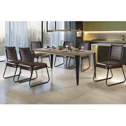 Sala de Jantar Completa com 6 Cadeiras 1,80x0,90m - Lis-Preto/Junco Argila - Aço Decor - 1
