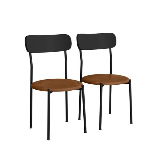 Kit 2 Cadeiras de Jantar Estofadas Ergonômico 288 Preto e Camel