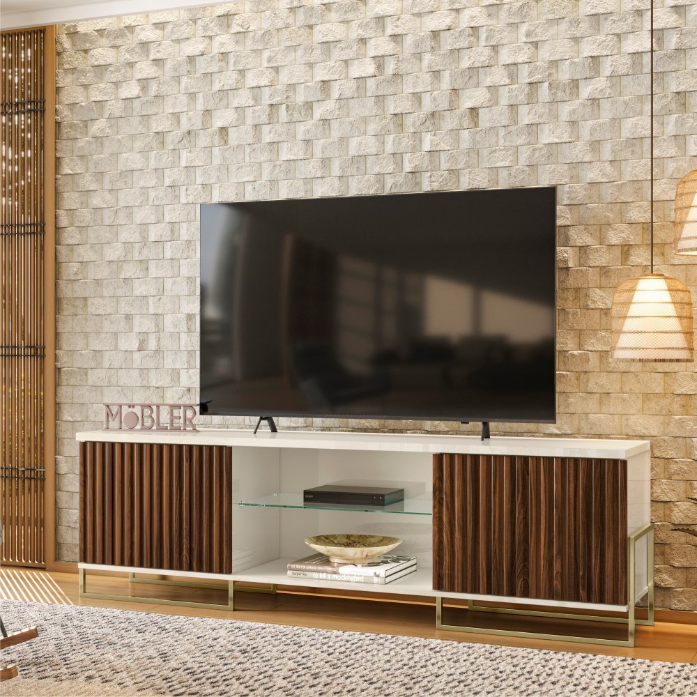 Rack Ripado para TVs até 75 Polegadas Jesper Palisandro Off-White ...