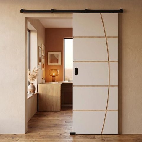 Porta Branca Friso 23 80x210cm + Kit Correr Preto Sobrepor