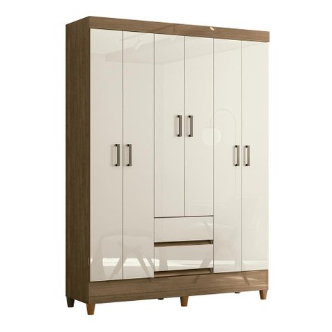 Guarda Roupa Casal Fit 6 Portas e 2 Gavetas Jequitibá/off White - Santos Andirá
