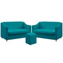 Ver imagem 1 de Kit 2 Poltronas Namoradeiras Alya com Puff Izar Suede Azul Turquesa Aradecor