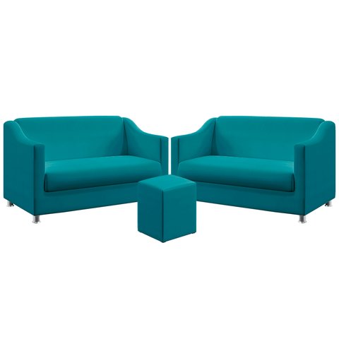 Kit 2 Poltronas Namoradeiras Alya com Puff Izar Suede Azul Turquesa Aradecor