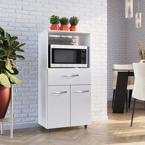 Armário Balcão Multiuso para Cozinha Micro-ondas e Forno Luna 02 Portas 01 Gaveta Branco Moblis