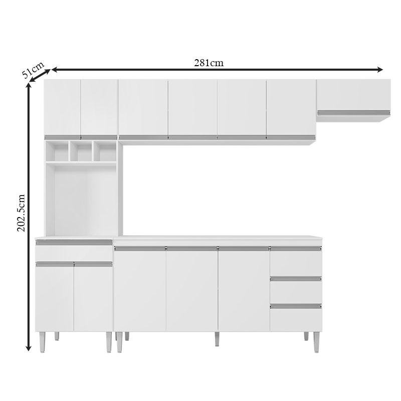 Cozinha com Balcão e Tampo 160 cm Andréia Branco Brilho - AJL ...