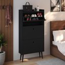 Ver imagem 3 de Kit Sapateira Vertical 3 Gavetas Basculantes Preto 2 Mesinhas Canto Quarto Nicho Off White/Cinamomo