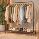 Ver imagem 5 de Guarda Roupa Organizador Arara 1 Prateleira Cabideiro Rack Sapateira Bolsa Casaco Sapatos Decoração