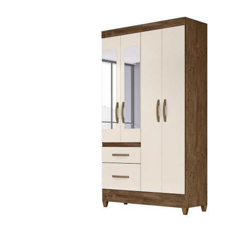 Guarda Roupa 4 Portas com Espelho Madri Castanho Wood Off White 852030 Moval