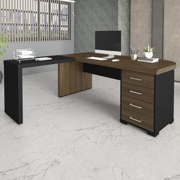 Mesa para Escritório 4 Gavetas Lado Direito e Mesa Auxiliar Corp A06 - Mpozenato - 2