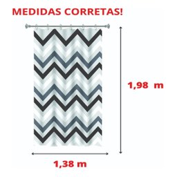 Cortina Box Banheiro Zigzag Preto Branco com Gancho 198x138 - 5