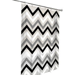 Cortina Box Banheiro Zigzag Preto Branco com Gancho 198x138 - 1