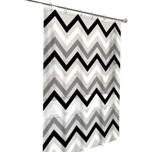 Cortina Box Banheiro Zigzag Preto Branco com Gancho 198x138