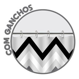 Cortina Box Banheiro Zigzag Preto Branco com Gancho 198x138 - 4