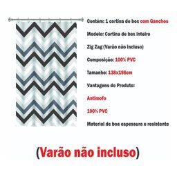 Cortina Box Banheiro Zigzag Preto Branco com Gancho 198x138 - 6