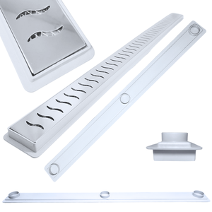 Ralo Linear Inox Ondas Ss Polido 5cm X 90cm Coletor Raso 3cm Branco