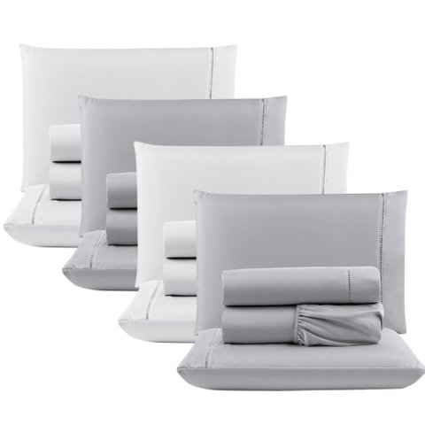 Kit c/ 4 Jogos Cama Lençol Unique Casal Padrão Micro Percal 400 Fios Ponto Palito 4 Peças - Cinza + 