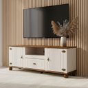 Ver imagem 1 de Rack para TV até 55 Polegadas 100% MDF 150cm Pés em Madeira Maciça 2 Portas 1 Gaveta Tampo Base Joy