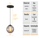 Ver imagem 4 de Pendente Preto C/ Globo de Vidro Fumê de 14cm + Led 2w