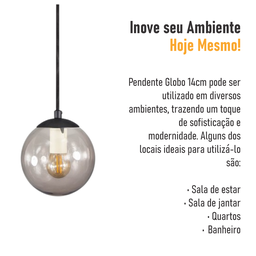 Pendente Preto C/ Globo de Vidro Fumê de 14cm + Led 2w - 6