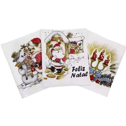 Pano de Copa Lomaer Sacaria Estampado Natal c/ Glitter - 03 Unidades - Branco - 2