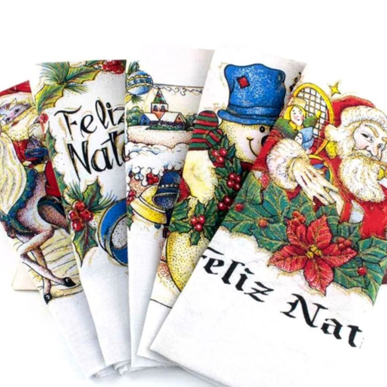 Pano de Copa Lomaer Sacaria Estampado Natal c/ Glitter - 03 Unidades - Branco Pano de Copa Lomaer Sacaria Estampado Natal c/ Glitter - 03 Unidades - Branco