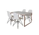 Ver imagem 2 de Mesa Industrial Base Ferro Cobre Tampo 137x90 Branco 4 Cadeiras Eames Ferro Preto Assento Branco