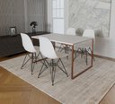 Ver imagem 1 de Mesa Industrial Base Ferro Cobre Tampo 137x90 Branco 4 Cadeiras Eames Ferro Preto Assento Branco