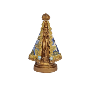 Nossa Senhora Aparecida M de Gesso com Manto de Flores Azuis Estatueta