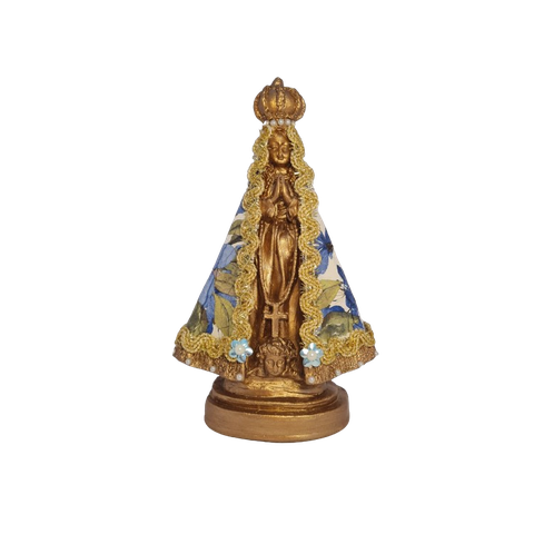 Nossa Senhora Aparecida M de Gesso com Manto de Flores Azuis Estatueta
