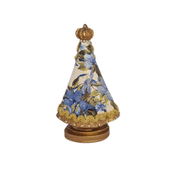 Nossa Senhora Aparecida M de Gesso com Manto de Flores Azuis Estatueta - 5