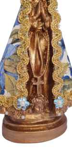 Nossa Senhora Aparecida M de Gesso com Manto de Flores Azuis Estatueta - 3