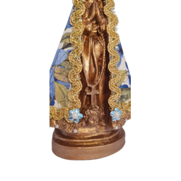 Nossa Senhora Aparecida M de Gesso com Manto de Flores Azuis Estatueta - 3