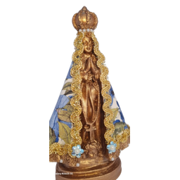 Nossa Senhora Aparecida M de Gesso com Manto de Flores Azuis Estatueta - 2