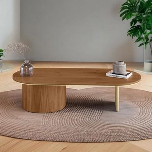 Mesa de Centro Ipê em Madeira Maciça Imbuia Mel Metal Champagne