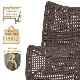 2 Poltronas Texas em Alumínio Pintura Preta Corda Náutica Trama Original - 4