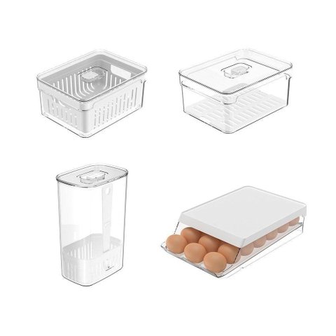 Kit Organizador de Geladeira Clear Fresh 4 Peças Transparente ou