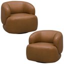 Ver imagem 1 de Kit 02 Poltronas Decorativas Giratória Orgânica Sala Living Begur L06 Couro Caramelo - Lyam Decor
