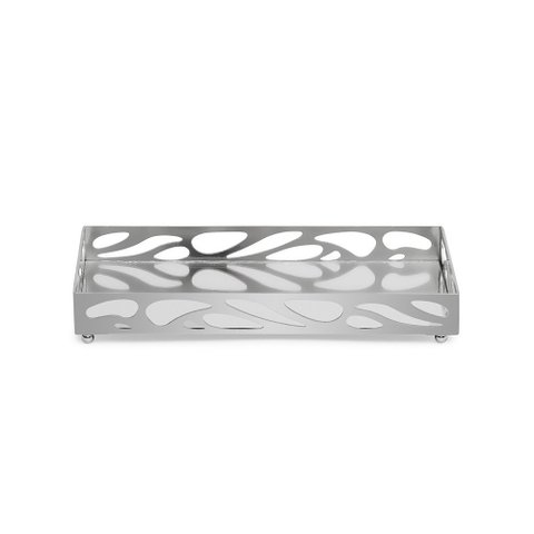 Bandeja Decorativa Retangular em Metal Prata com Espelho 24cm 20732 Mart