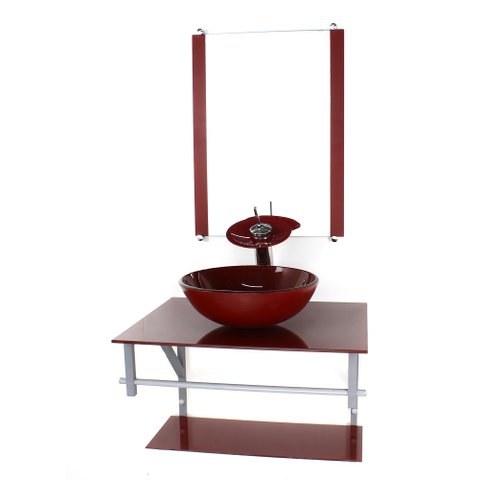 GABINETE DE VIDRO PARA BANHEIRO 60CM AC CUBA REDONDA VERMELHO CEREJA FULL