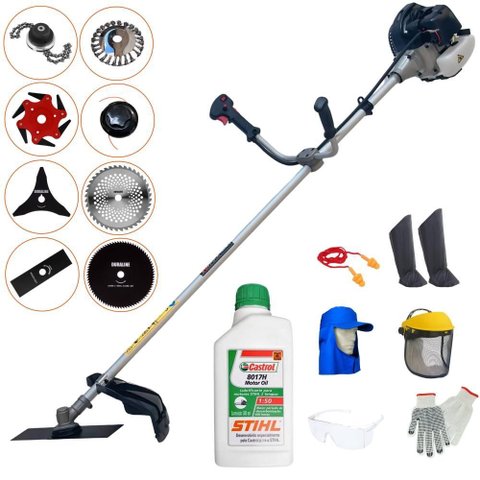Roçadeira Anmax Cg430b À Gasolina 43cc 1,7hp + 6 Facas + Escova + Epi + Óleo Stihl
