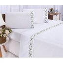 Ver imagem 1 de Jogo lençol Veneza quarto casal king bordado 4 peças 2fronha: Branco com Verde Musgo