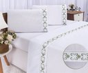 Ver imagem 2 de Jogo lençol Veneza quarto casal king bordado 4 peças 2fronha: Branco com Verde Musgo