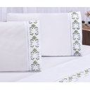 Ver imagem 3 de Jogo lençol Veneza quarto casal king bordado 4 peças 2fronha: Branco com Verde Musgo