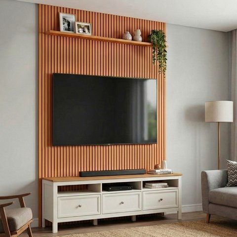 Rack Ananda com Painel Aloe TV até 75 Polegadas Tampo Madeira Maciça CabeCasa MadeiraOriginals