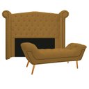 Ver imagem 1 de Kit Cabeceira 140 cm Suede + Calçadeira Madrid Mostarda