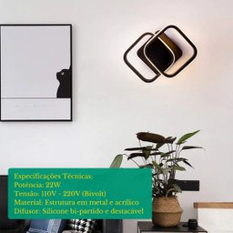 Luminária Led Plafon Teto Grande 33x33cm Bivolt 110/220v Quadrado Duplo - 4