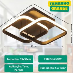 Luminária Led Plafon Teto Grande 33x33cm Bivolt 110/220v Quadrado Duplo - 2