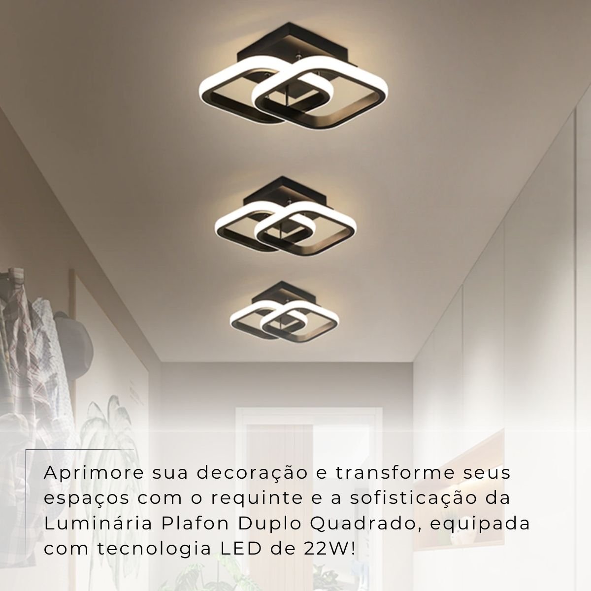 Luminária Led Plafon Teto Grande 33x33cm Bivolt 110/220v Quadrado Duplo - 3