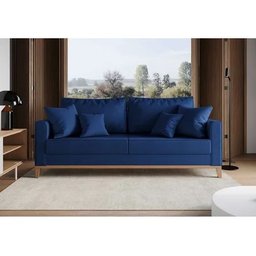 Kit Sofá 3 Lugares Beny +1 Poltrona Linho Azul Rr Decor - 3